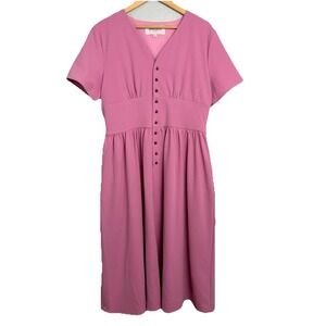 JessaKae Midi Dress Dusty Rose Pink Button Front Romantic Feminine XL